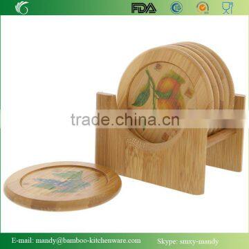 Hot Sale DIY Design Bamboo Coaster, Round Bamboo Coaster 6 Piece Set - 4 Inch photo-2