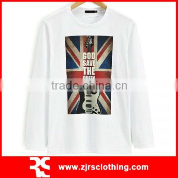 Mens Long Sleeve Combed Cotton White T Shirt with Custom Plastisol Print