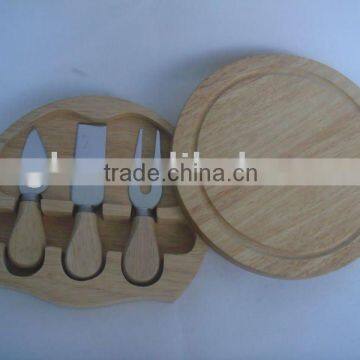 3pcs rubber wood handle Cheese knife set with wooden box