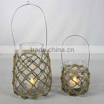Mason Jar Lanterns, Glass Candle Holder, Hurricane Candle Holder/Wedding decor/ Home Decor/Container/Pot/Customized/Rope Design