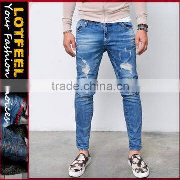 2016 new design destoryed denim jeans pants for man crushed jeans tight jeans (LOTM089)