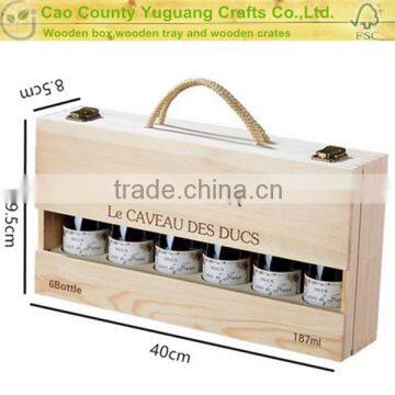 Flat 6 Bottle Pine Wooden Wine Box with Sliding Lid