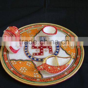 Marble Pooja Thali Plate Handicraft Religious Gift Decor Art And Craft Gallery Hindu God Puja Ganesha India photo-2
