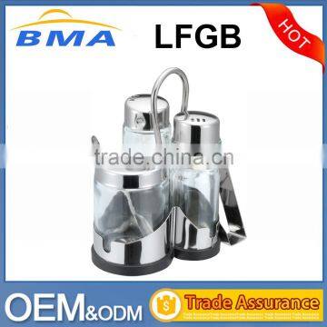 Stainless Steel Condiment Holders Glass Bottle Vinegar Oil Glass Cruet set