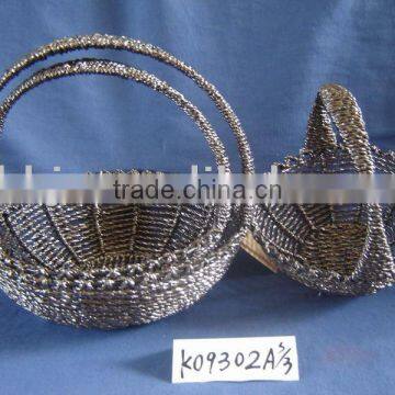 Coffee foil rope weaving with iron frame round home basket for storage