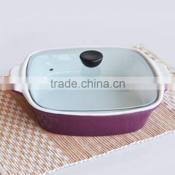 Ceramic Glaze Bakerware With Lid, Rectangle Oval Square Round Roaster photo-2