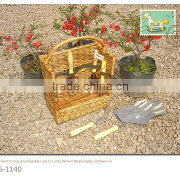 Wicker garden tool basket