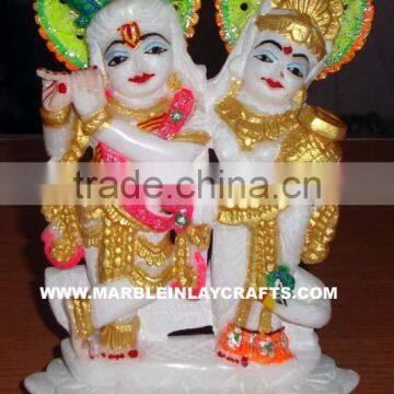 Gorgeous Antique Radha Krishna Marble Colorful Statue