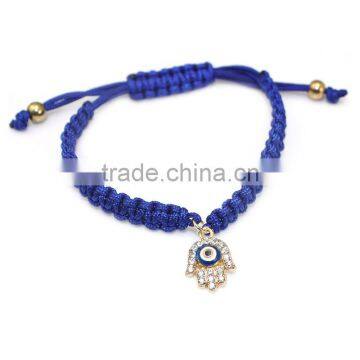 Rhinestone Hamsa Hand Charm Handwoven Cord Bracelet Friendship Bracelet