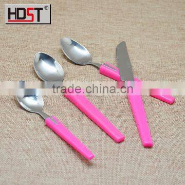 Pink color handle fashion hard plastic cutlery set wholesale in china