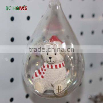 2015 resin figurine inside christmas blown glass ball