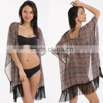 New Fashion Summer Beachwear Bikini Cover Up Plus Size Loose Fit Leopard Print Stylish Beachwear Cardigan