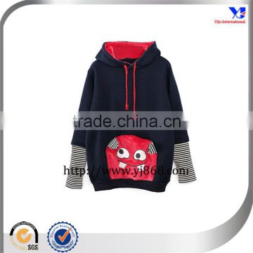 Cheap Cartoon Appliqued Dark Blue tall hoodies