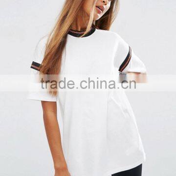 High Quality 100% Cotton Stripe O-neck Wholesale Custom Women Printed Tshirt