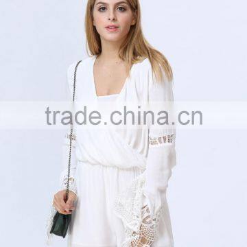 Casual Wrap Crochet Flare Sleeves White Colour Playsuit photo-3