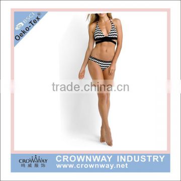 Women Zigzag Print Triangle Sexy Mature Bikini With Thong Bottom