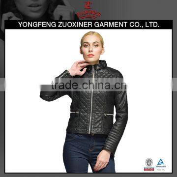 2015 OEM latest design stitching european motorcycle woman cheap fux leather jacket