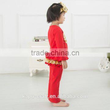 Fall Latest Boutique Girls Halloween Outfits With Pumpkin Wholesale Kids Cotton Orange Chevron Ruffle Pants Clothing Sets photo-6