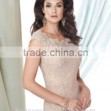 Champagne Lace Cap Sleeve Chiffon One Piece Dresses for Fat Girls photo-2