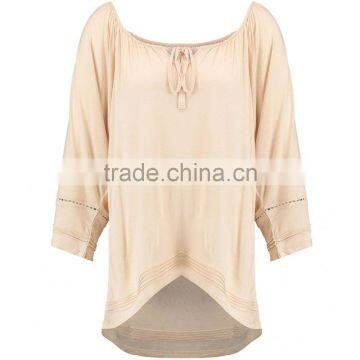 Brand Customzied Linen Plain Beige Blouses Tops For Ladies Casual Cotton Crochet Cold Shoulder Tops photo-2