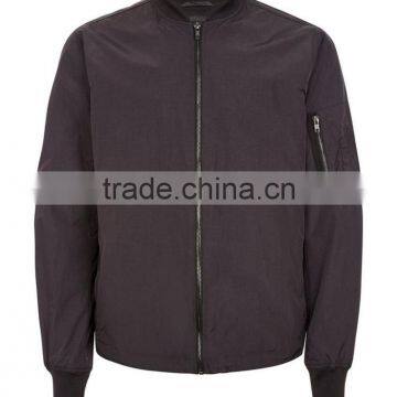 MGOO Pocket Sleeve High Shine Bomber Jacket Dark Grey 100%Polyester Thin Zip Up Autumn Coat photo-5