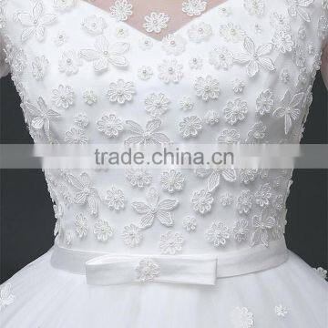 MGOO Beaded Embroidery Wrap Chest Cream Crepe Empire Vintage Wedding Dress Formal Dress With Half Sleeve photo-5