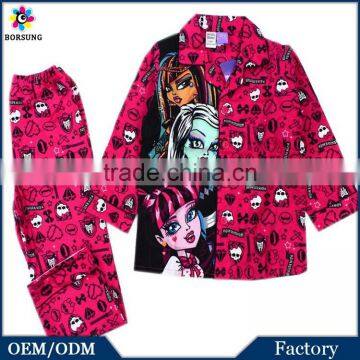 New Girls Hot Pink Junior High School Sleepwear Long Sleeve Halloweem Monster Children's Pajamas