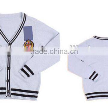 2016 trendy V neck contrasted trims buttoned shool kids uniform sweater