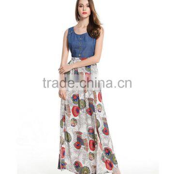 2017 latest arrival sleeveless combined ladies long dress