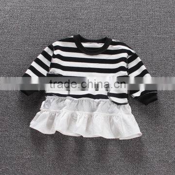 Striped Skirt Autumn New Korean Baby Skirt Spring and Autumn Children Stitching Lotus Leaf Dress photo-3