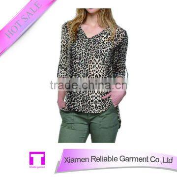 Leopard print deep neck blouse for women