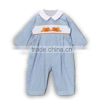 Medium Blue Gingham Pumpkin Bubble Romper