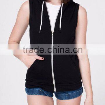 100% Cotton hot selling unsex fleece sleeveless hoodie fashion zip up hoodie 2016