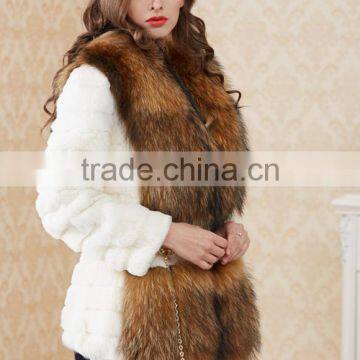 Factory direct supply 2017 new fashion in the long rabbit fur raccoon fur collar fur coat