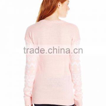 Women Pink Sweater Snowflake Pattern Christmas Pullover photo-2