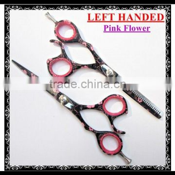 Left Handed 6" Hairdressing Hair Thinner Scissors Pink Flower Barber Shears SET