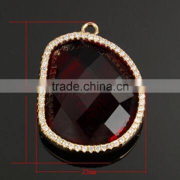 Red Real Gold Plating Micro Pave Faceted CZ Glass Pendant