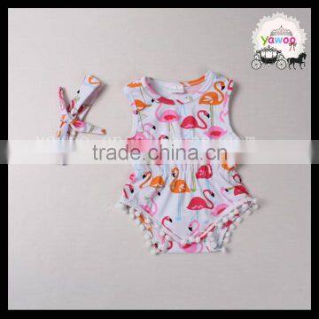 High quality summer Yawoo flamingo printed cotton baby rompers animal sleeveless 3M-2T kids clothing wholesale china