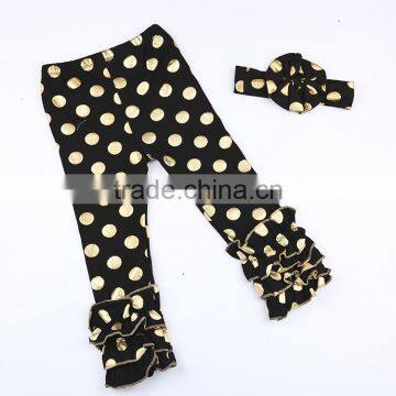 Gold dot triple ruffle pants wholesale knit ruffle pants plastic pants outfit