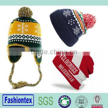 100% Acrylic Custom Knit Earflap Beanie Hats Winter Warm Beanie Hat