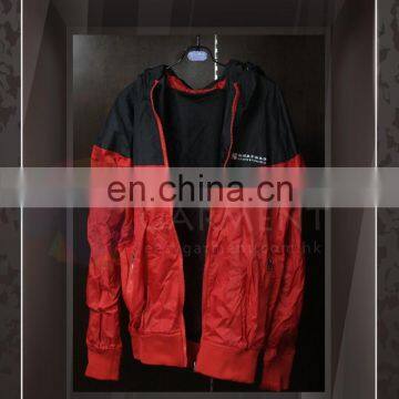 OEM Fashionable Heat transfer black and red color with hood Jacket