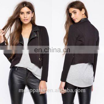 china OEM new product cheap long sleeves faux leather moto jacket women