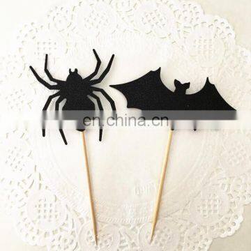 Black Spider and Bat Cupcake Topper Halloween Party Cake Decorations