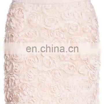 2014 hot young girls floral white mini skirt design with contrast waistband