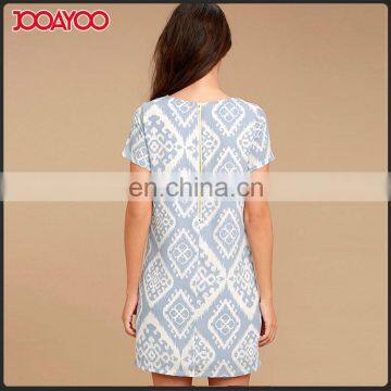 New Fashion Round Neck Women Clothing Shift Dress Print Back Zipper Casual Dress