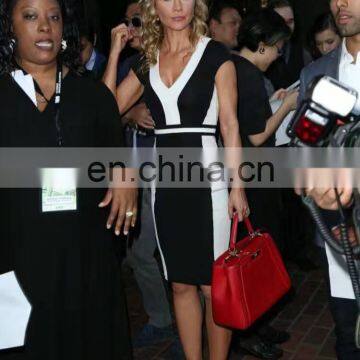 2017 Summer Fashion Short Sleeve White Black Contrast Color Bandage Celebrity Dresses for Women photo-2