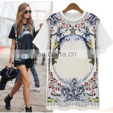 OEM sumer print T shirt european casual blouse women maxi size short sleeves cotton T-shirt