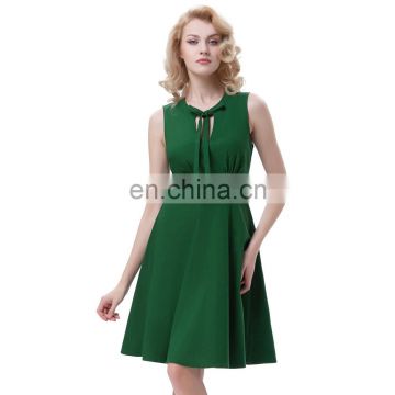 Belle Poque Sleeveless Tied Neck High Stretchy A-Line Retro Vintage Dark Green Party Dress BP000296-1