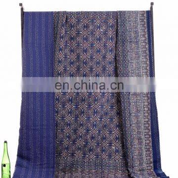 Indian Latest Handmade Quilt Cotton Vintage Ajrakh Kantha Throw Bedspread Blanket Ralli