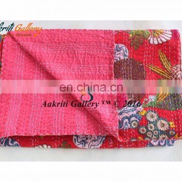 Fruit Print Single cotton Fruit Print quilts indian handmade quilts Red Color Handmade ethnic Fruit Print Kantha Bedspread Quilt